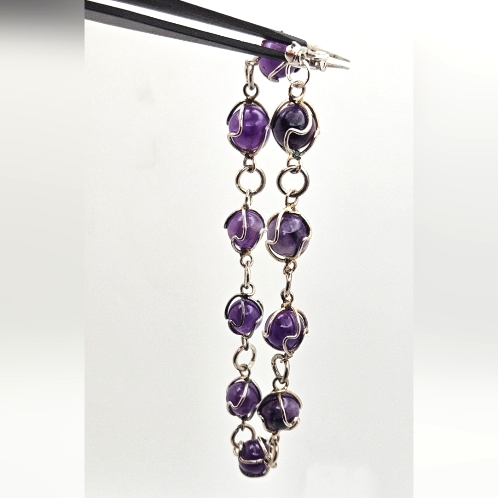 Vintage Natural Amethyst Sphere Wire Wrap Cage Bracelet